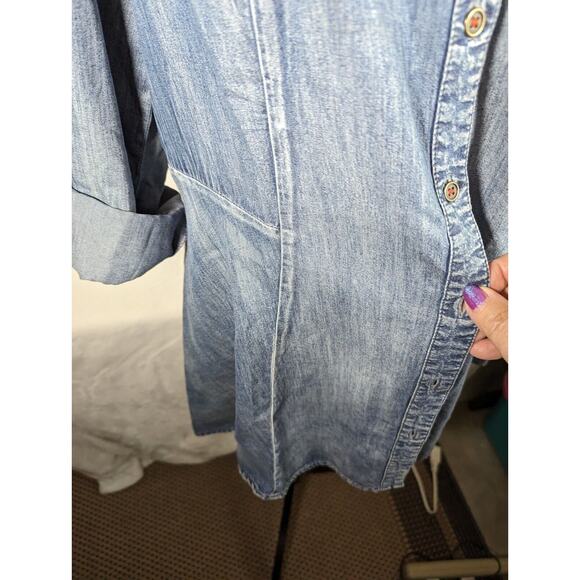 Vintage X America Womens Distressed Chambray Embroidered Jacket Sz L Bust41" - Picture 8 of 11